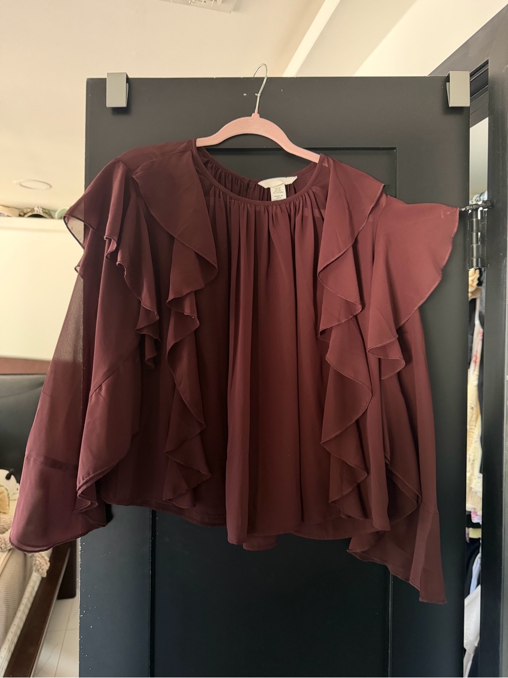 H&M ruffle brown shirt